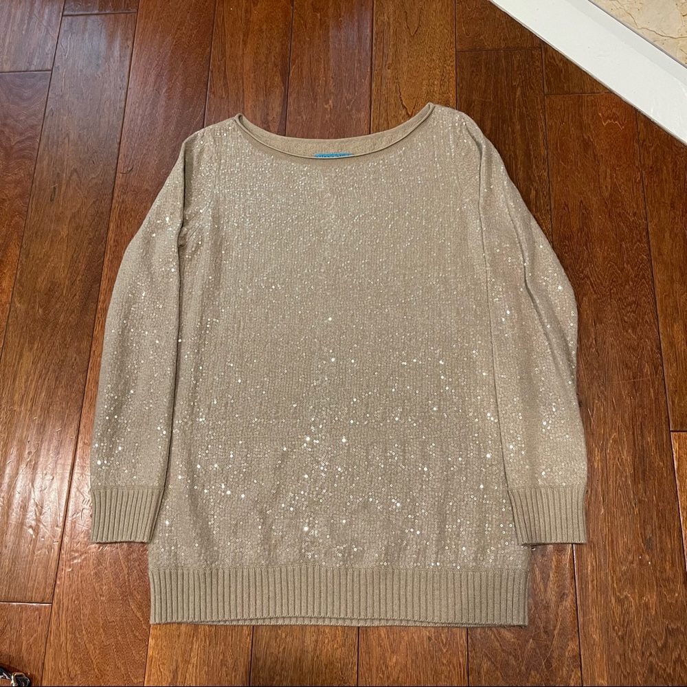 Alice + Olivia Tan Sequin Sweater Size Medium - Picture 2 of 4